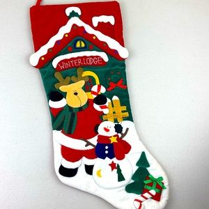 Vntg Pima Creations Inc Velvet Quilted Christmas Stocking 3-D reindeer snowman